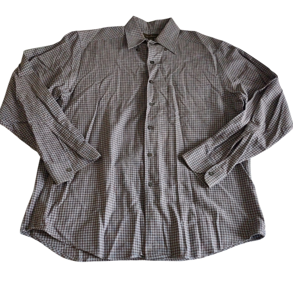 Ermenegildo Zegna Large Blue Brown Plaid 100% Cotton Shirt
